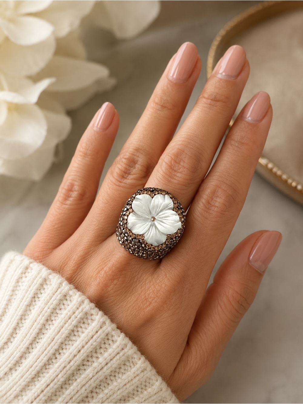 Delicate White Flower Statement Ring - Women's Jewelry